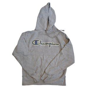 Champion Mens Small Gray Heather Hoodie Fleece Sweatshirt Script Logo